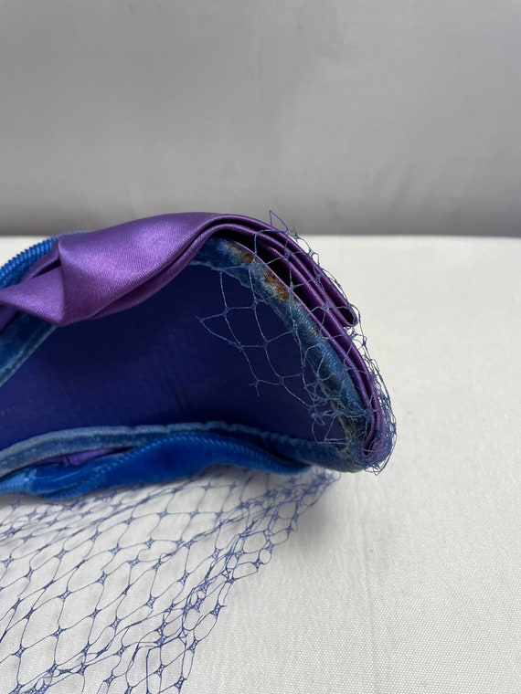 1920's Blue/Purple Velvet/Silk/Lace Headband, Fla… - image 9