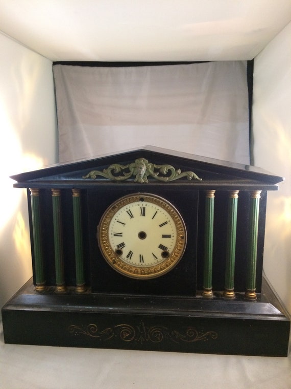 Ansonia Mantle Clock Case With Cast Iron Emerald Pillars 1800s Etsy