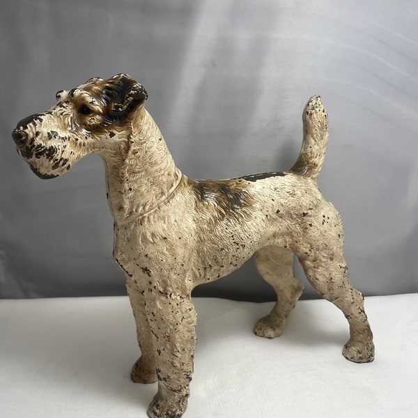 Antique Hubley Wire Haired Fox Terrier Cast Iron Doorstop - 1920's - Original Paint - Home Decor - Dog Statue - Hubley Manufacturing Company