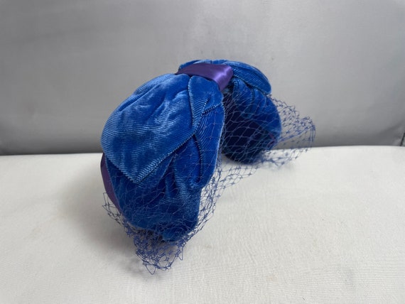 1920's Blue/Purple Velvet/Silk/Lace Headband, Fla… - image 3