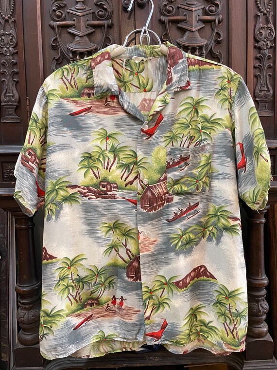 Vintage Hawaiian Shirt Aloha Sports Wear Hand Pri… - image 9