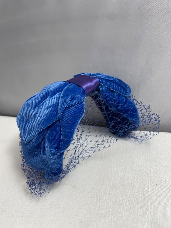 1920's Blue/Purple Velvet/Silk/Lace Headband, Fla… - image 2