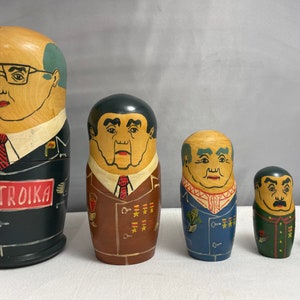 Vintage Political Perestroika Nesting Dolls, Wooden Hand painted Nesting Dolls, Rare Vintage Collectible, Set of 5