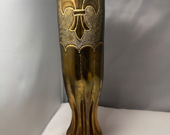 Antique Brass Trench Art Vase WW1 Verdun 75mm, World War 1 History Decor, Unique Memorial Gift, Fleur de Lis