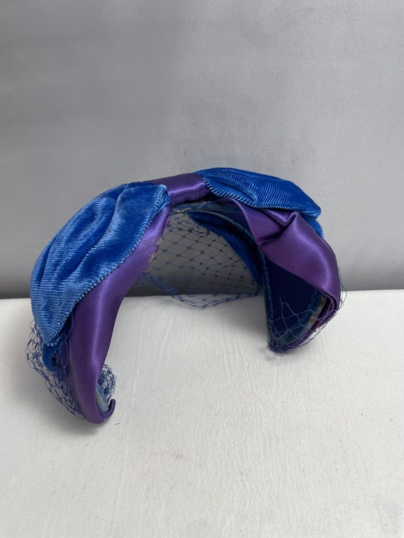 1920's Blue/Purple Velvet/Silk/Lace Headband, Fla… - image 10