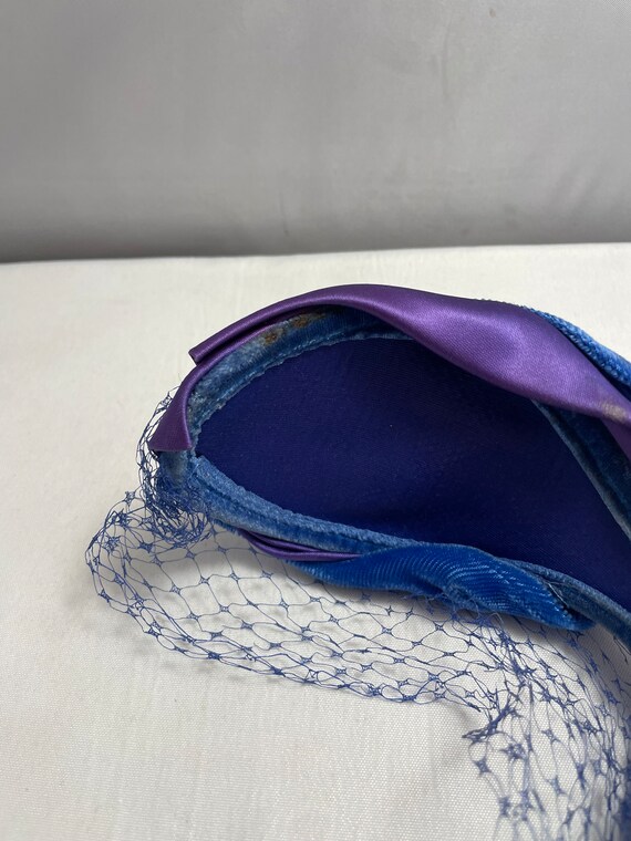 1920's Blue/Purple Velvet/Silk/Lace Headband, Fla… - image 5