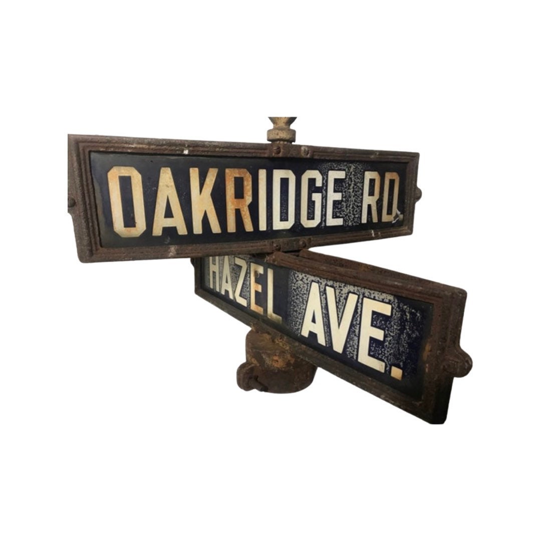 Vintage Porcelain Street Signs Oakridge Road and Hazel Ave, Retro Road