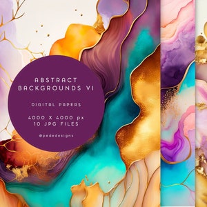 Abstract Backgrounds, digital paper pack, alcohol ink art, gold, purple, pink, turquise, invitation background, unicorn paper, download