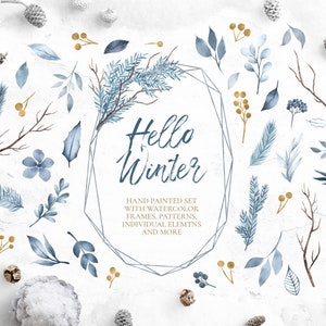 Hola colección de invierno, imágenes prediseñadas navideñas, follaje de invierno, marcos, coronas, imágenes prediseñadas de invierno, documentos digitales, descargar