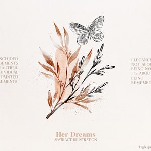 Her Dreams Abstract Collection, arreglos abstractos, elementos pintados a mano, clip art botánico, mariposa, descargar