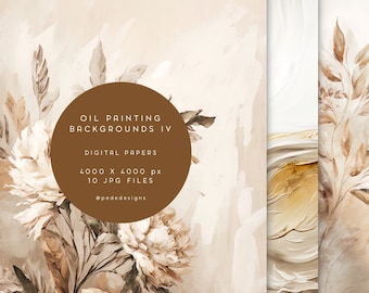 Oil Painting Backgrounds, digital paper pack, oil brush art, floral background, paint textures, neutral colors, botanical papers, download