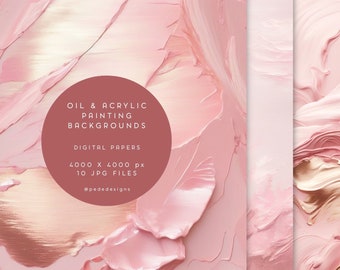 Oil Painting Backgrounds, acrylic digital paper pack, oil brush art, pink blush background, paint textures, rose gold, make up, download