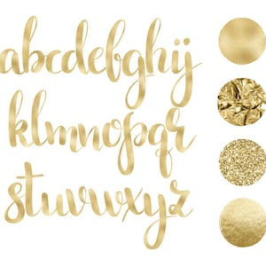 Gold alphabet clip art, 4 elegant styles, gold foil, gold glitter, lower case, golden foil cliparts, luxury, download image 1