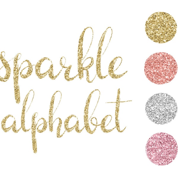 Sparkle alphabet clip art, 4 colors, gold, rose gold, silver, pink, glitter alphabet clip art, lower case, download