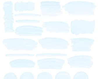 Bright blue watercolor strokes clipart, hand painted overlays, logo design, blogs, cards, splash, soft blue, download