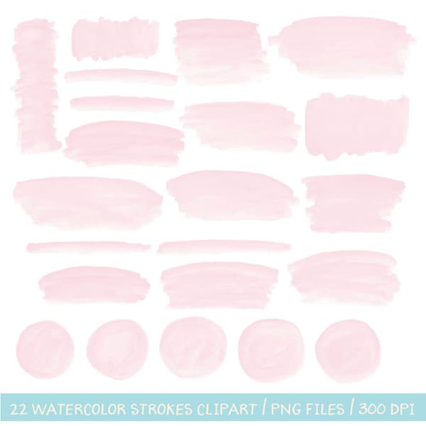 Bright pink watercolor strokes clipart, hand painted overlays, logo design, blogs, cards, splash, soft pink, download