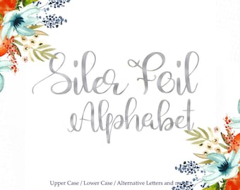 BUY 3 PAY FOR 2, Silver foil alphabet clipart, silver font clip art, silver foil letters, numbers clip art, letters with swirls, download
