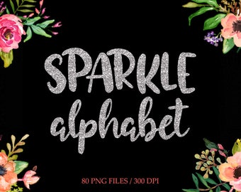 BUY 3 PAY FOR 2, Silver glitter alphabet clipart, silver digital letters, silver clip art, silver font, instant download