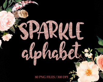 BUY 3 PAY FOR 2, Rose gold glitter alphabet clipart, rose gold alphabet, hand drawn font clipart, sparkly, numbers, fancy, download