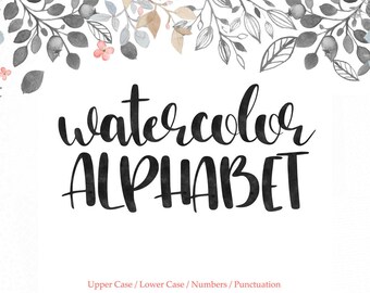 BUY 3 PAY FOR 2, Black watercolor alphabet clipart, watercolor numbers, black digital alphabet, black watercolor font clip art, download