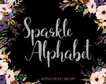 BUY 3 PAY FOR 2, Silver glitter alphabet clipart, silver digital letter, glitter digital alphabet, numbers, sparkle font clipart, download