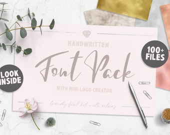 BUY 3 PAY FOR 2, Font pack with mini logo creator, handletterd font, modern handwriting font, wedding font, font for logo, download