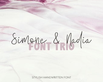 Simone & Nadia font trio, handletterd font, modern handwriting font, wedding and calligraphy font, font for logo, signature font, download