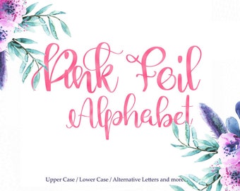 BUY 3 PAY FOR 2, Pink foil alphabet clipart, pink font clip art, pink foil letters, numbers clip art, letters with swirls, download