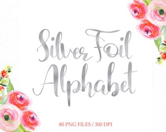 BUY 3 PAY FOR 2, Silver foil alphabet clipart, silver font clip art, silver foil letters, numbers, upper case, lower case, download
