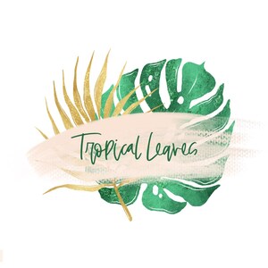 Green & Gold Tropical Leaves Clip Art, Botanical, Monstera, Gold Foil ...