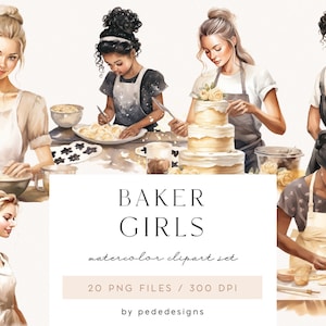 Baker Girls, grafica ad acquerello per ragazza, clipart di cottura, grafica png di cucina, album di ritagli, diario spazzatura, festa della mamma, bella ragazza, download