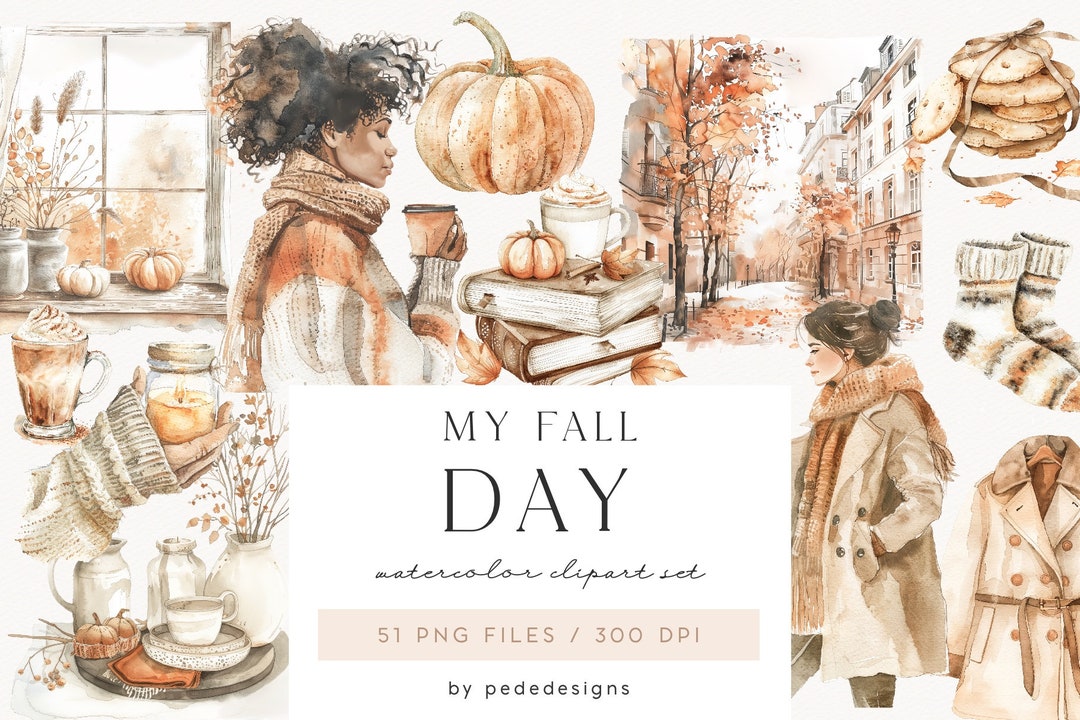 Watercolor Autumn Clipart: Cozy Fall PNG Graphics (digital Download) - Etsy