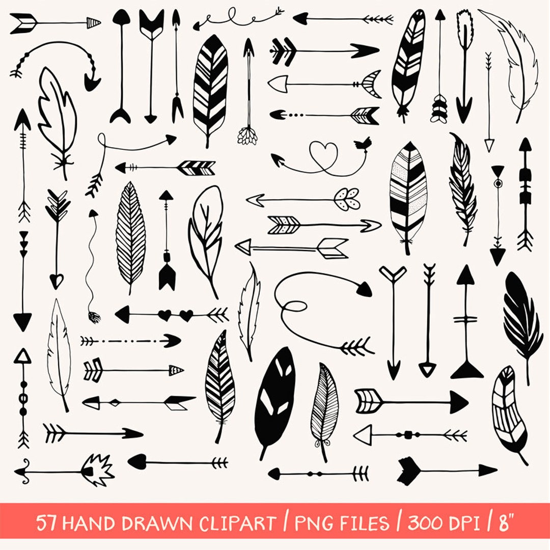 Arrows and Feathers Clip Art Hand Drawn Arrows Digital - Etsy