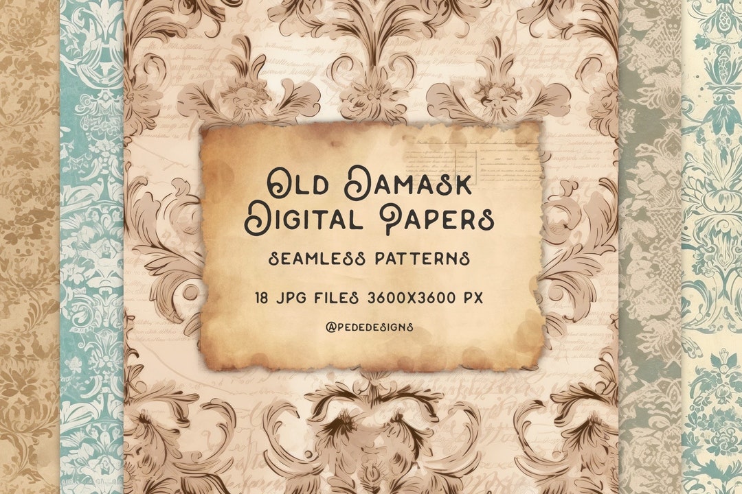 Old Damask Digital Paper Pack, Old Paper Textures, Aged Paper ...