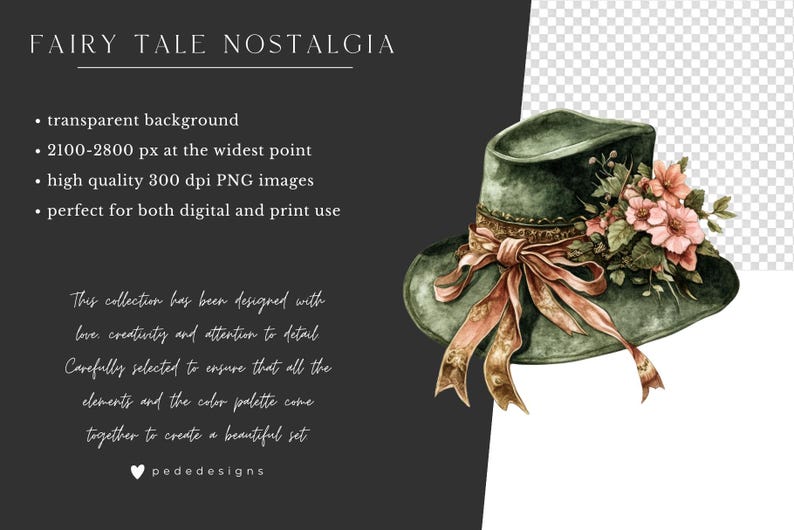Peut inclure: Un chapeau en velours vert &agrave; large bord, orn&eacute; d'un ruban de satin rose et de d&eacute;licates fleurs roses. Le chapeau est un accessoire fantaisiste et &eacute;l&eacute;gant.