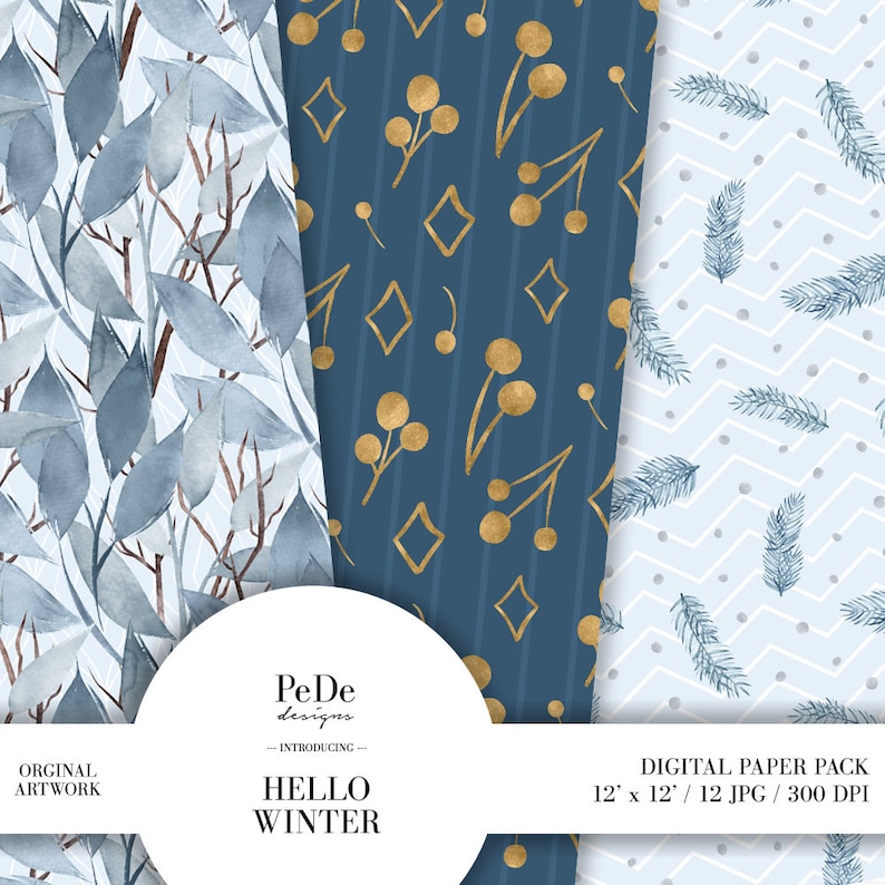 Hello Winter, Winter Digital Paper Pack, Watercolor, Winter Patterns ...