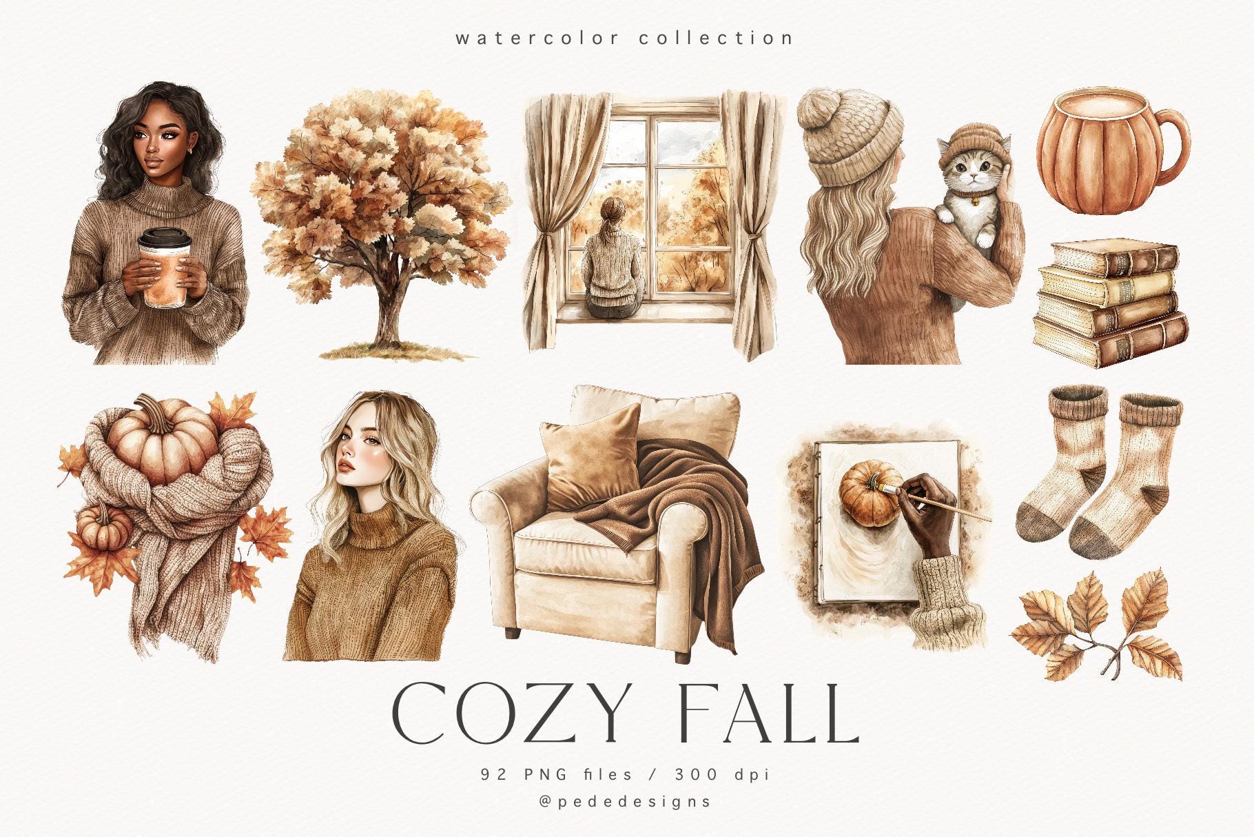 Cozy Fall Watercolor Clipart Bundle: Autumn Graphics (digital Download ...