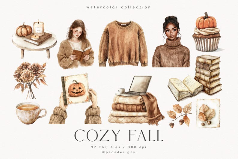 Cozy Fall Watercolor Clipart Bundle: Autumn Graphics (digital Download ...