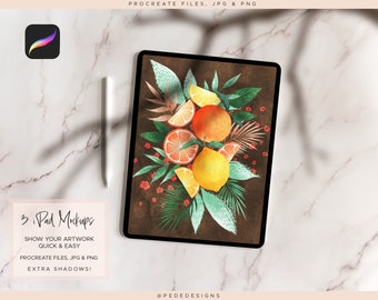 3 iPad mockups for Procreate, easy to use Procreate files, extra shadows jpg, png, photo mockup, showcase your digital artwork, download