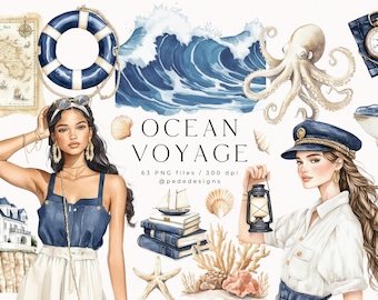 Aquarell Nautische Clipart: Seereise Grafik (PNG Download)