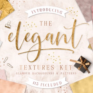 The Elegant Textures Kit, gold foil background, glitter textures, rose gold, glam patterns, blush, pearl, copper, download