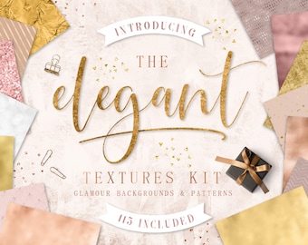 The Elegant Textures Kit, gold foil background, glitter textures, rose gold, glam patterns, blush, pearl, copper, download