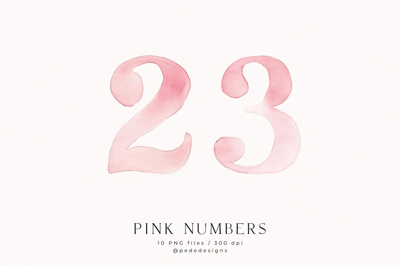 Pink Numbers/drawing Watercolor Pink Numbers Clipart – Hand Painted Number Set 0-9 | Soft ...