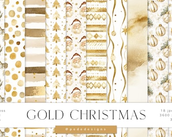 Gold Christmas Digital Paper Pack, christmas digital papers, holiday patterns, snowflakes, christmas background, ornaments, xmas, download