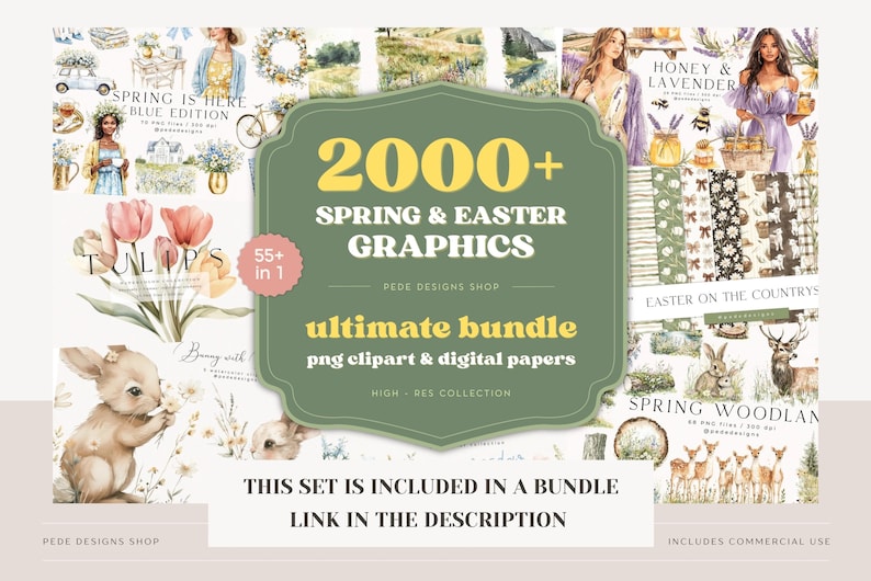 Spring Woodland Watercolor Clipart – Forest Animals, Deer, Bear, Rabbit, Woodland Landscapes & Rustic Nature 68 PNG set image 10