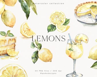 Clipart citrons, clipart nourriture aquarelle, clipart fruits, légumes, jus de fruits, tarte, cocktail, clipart savoureux, graphiques d'agrumes aquarelles, téléchargement