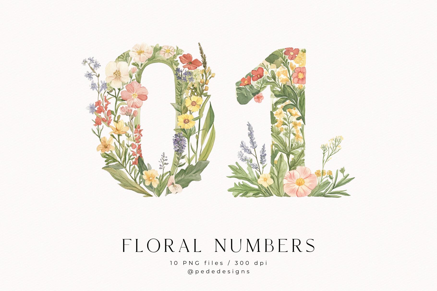 Floral Numbers Clipart Set, Spring Clipart, Party, Celebration ...