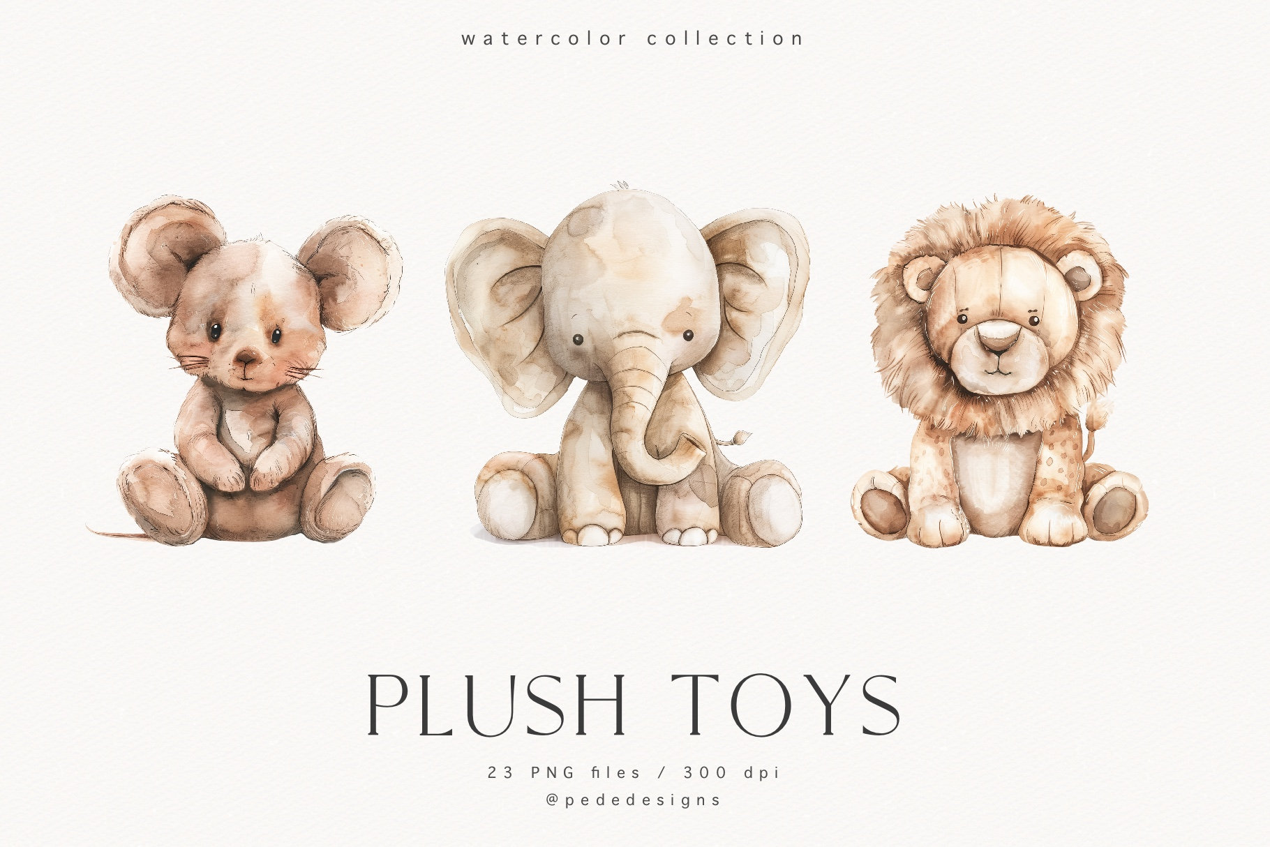 Watercolor Plush Animal Clipart Set: Nursery PNG Graphics (digital ...