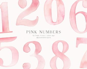 Watercolor Pink Numbers Clipart – Hand Painted Number Set 0-9 | Soft Blush Typography | Baby Birthday 10 PNG