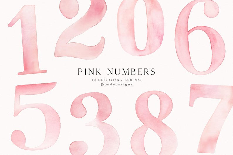 Watercolor Pink Numbers Clipart – Hand Painted Number Set 0-9 | Soft Blush Typography | Baby Birthday 10 PNG image 1